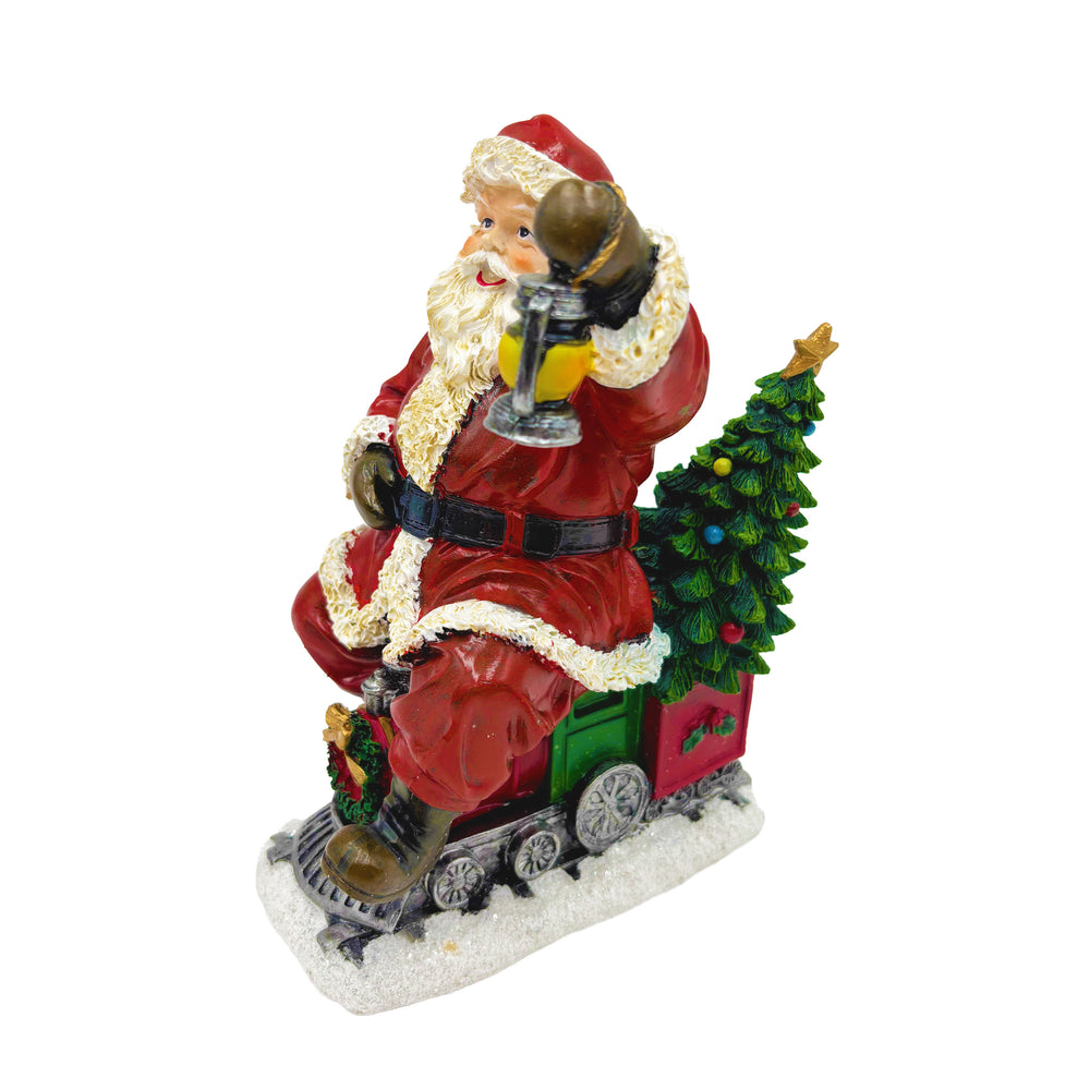 Santa Holding Lantern on Train