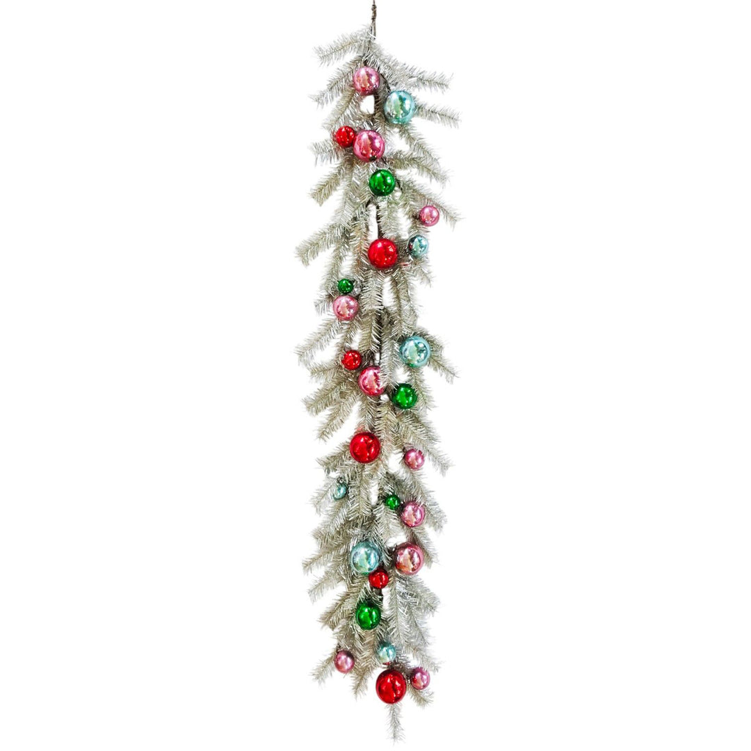 Silver Tinsel & Pastel Ornament Greenery Collection