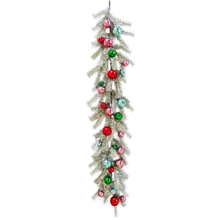 Silver Tinsel & Pastel Ornament Greenery Collection