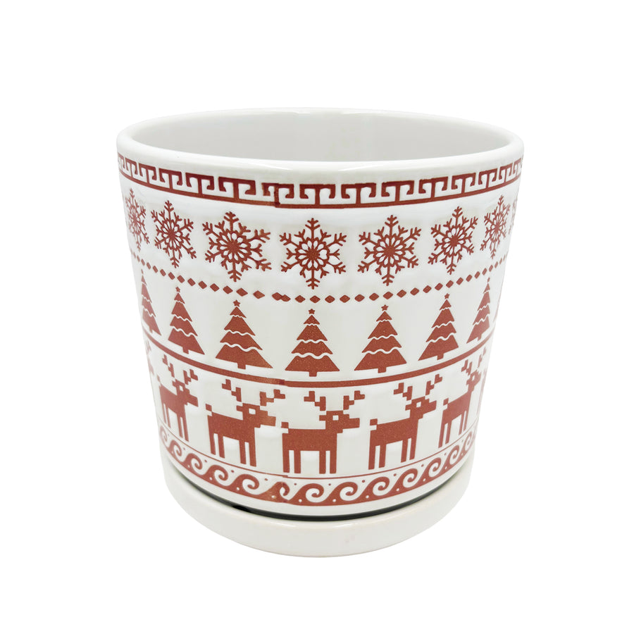 White Ugly Sweater Planter with Attached Saucer