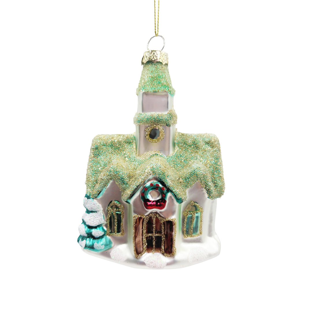 Sage Green & Snowy White House Ornament