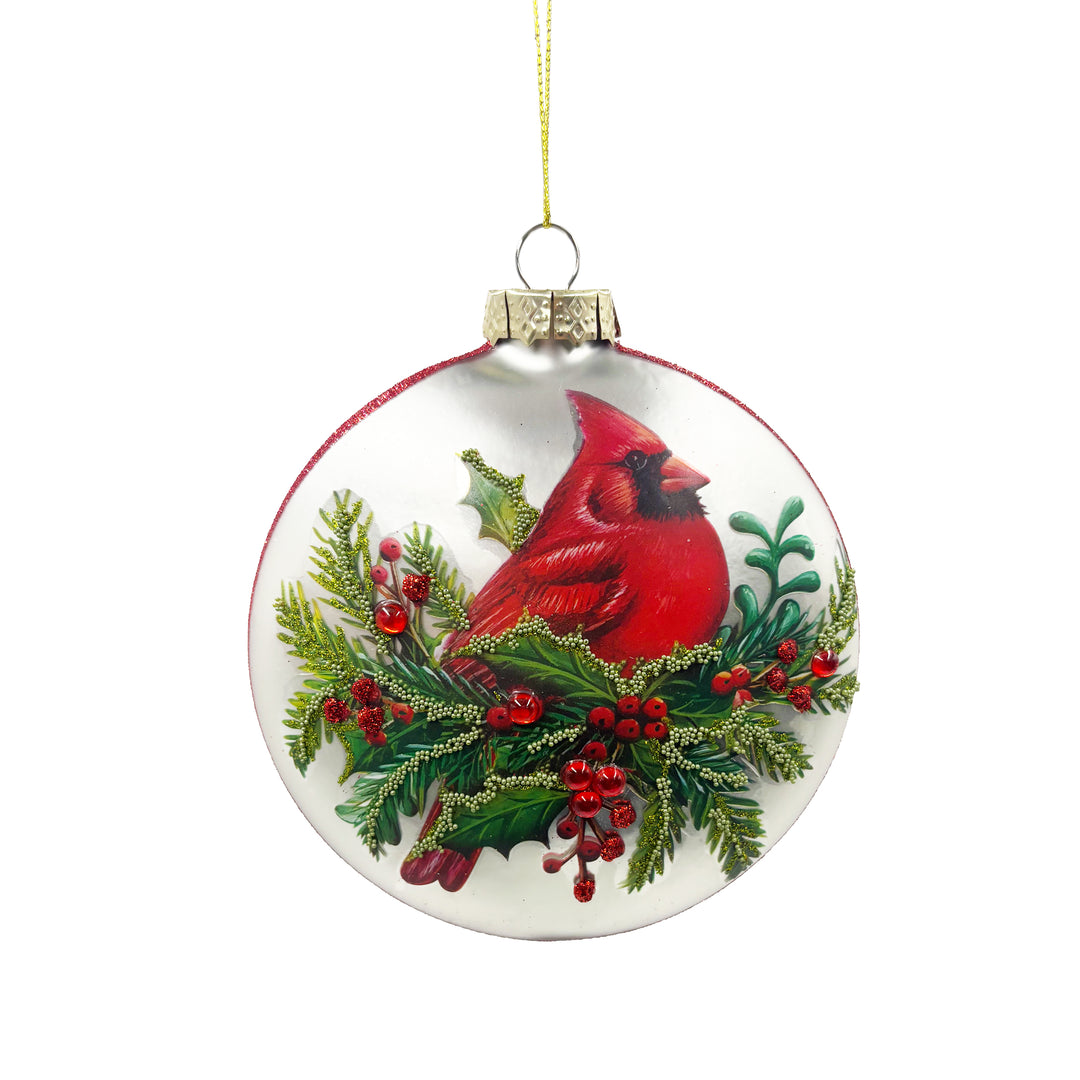 Cardinal & Pine Disc Ornament
