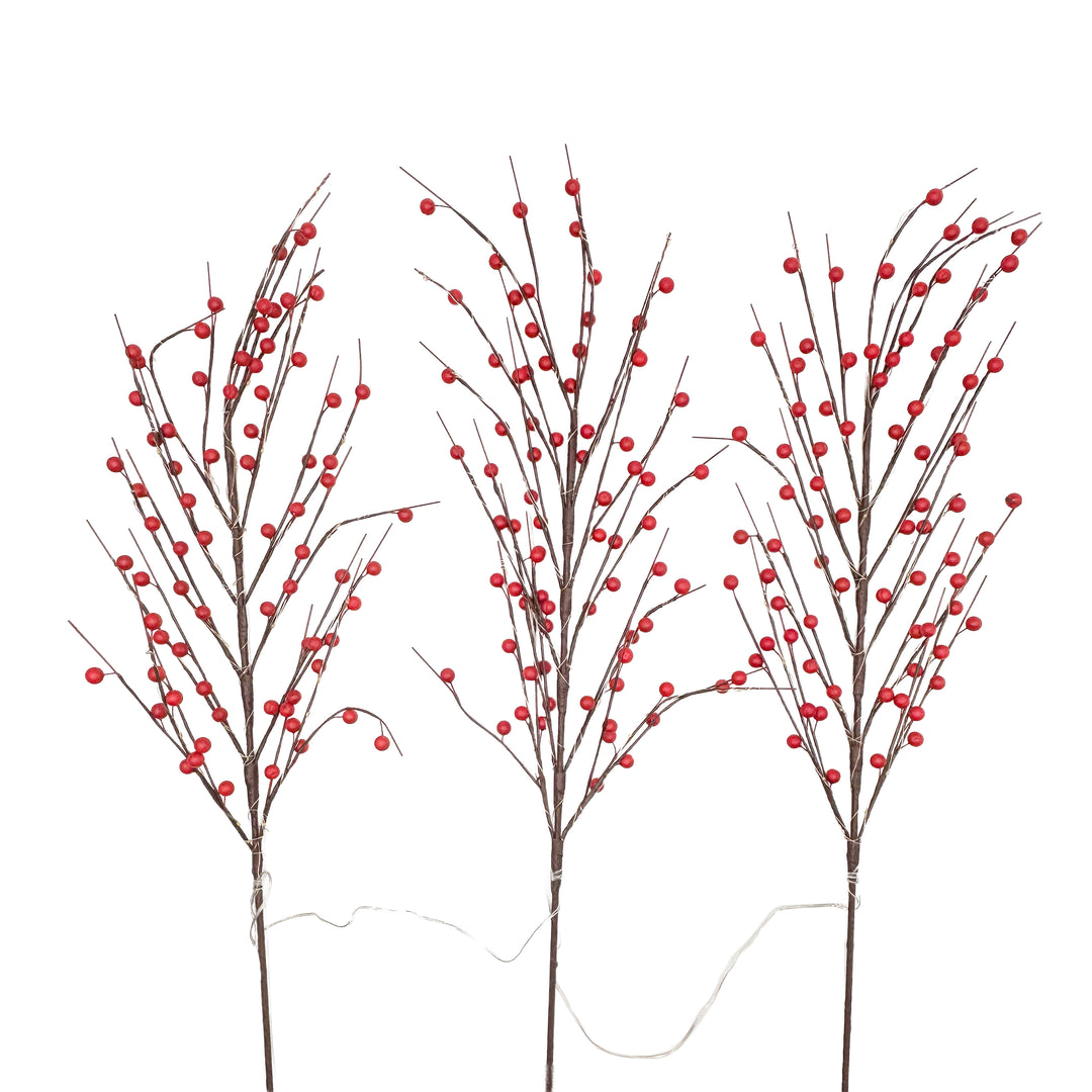 Set of 3 Lit Red Berry Picks