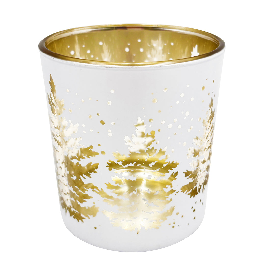 Silver Glass Tree & Snow Candle Holder