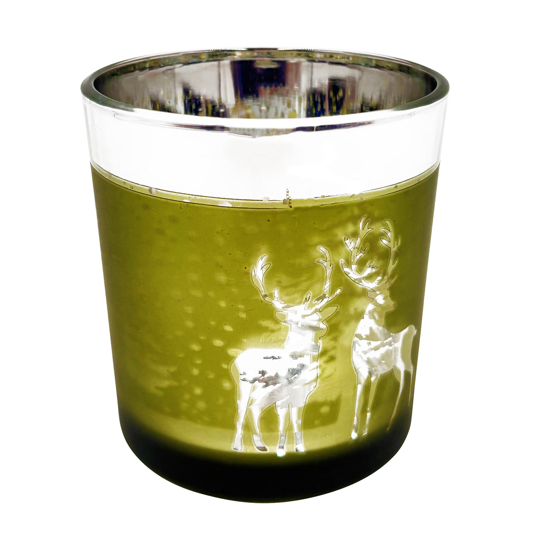 Green Glass Forest & Snow Candle Holder