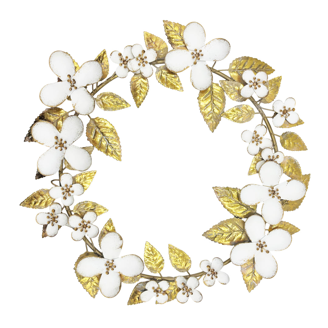Gold & White Metal Floral Wreath