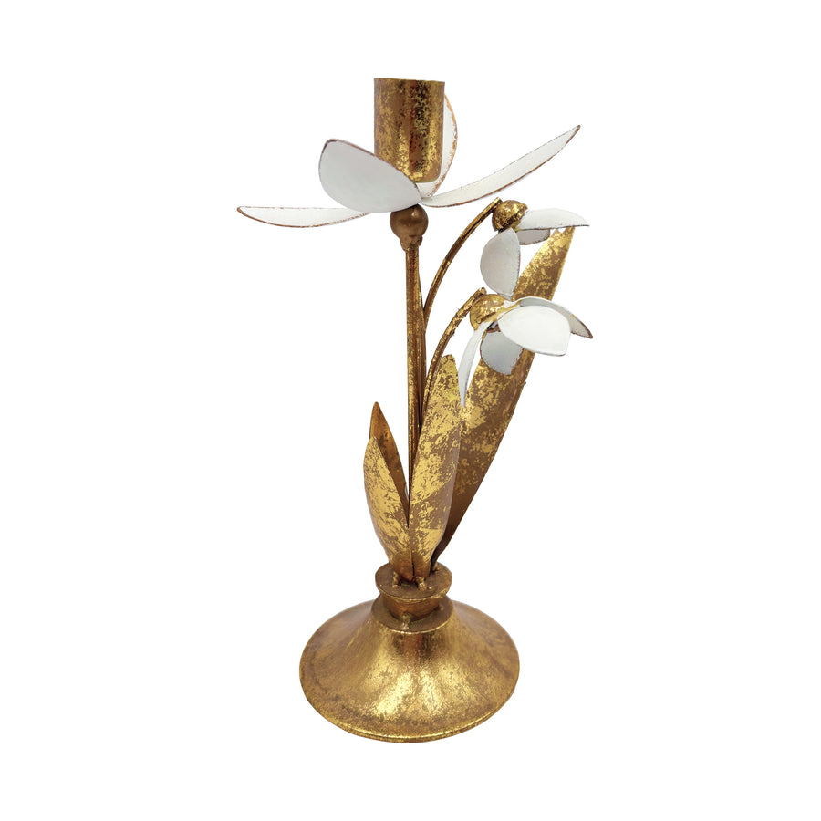 Gold & White Snowdrop Candle Holder