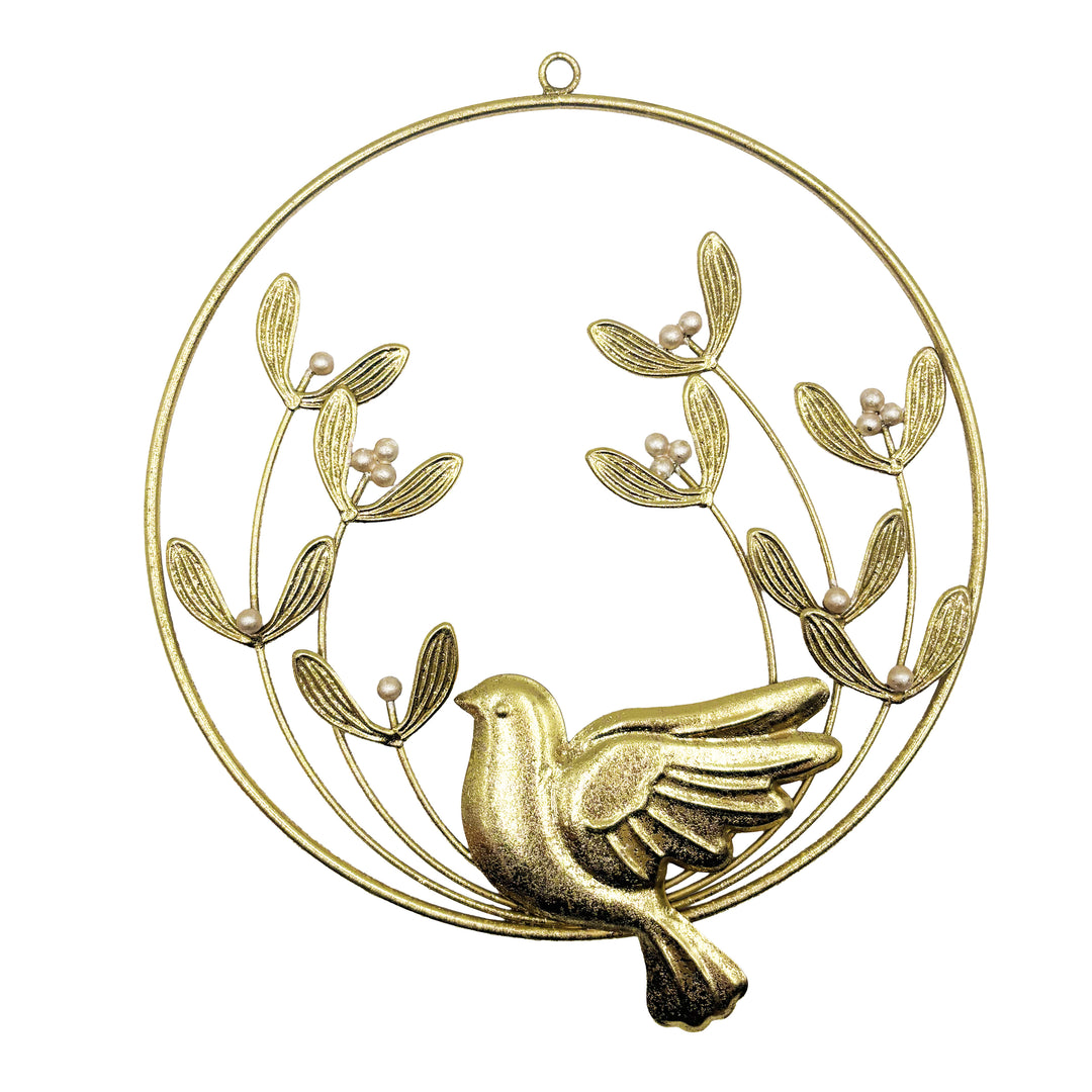Mistletow and Bird Gold Metal Wreath