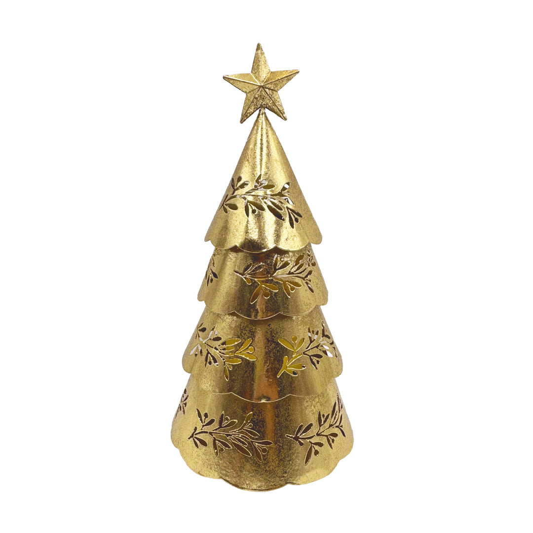 Lit Gold Metal Christmas Tree