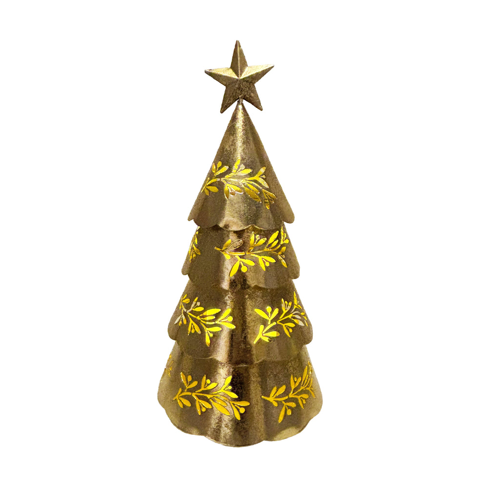 Lit Gold Metal Christmas Tree