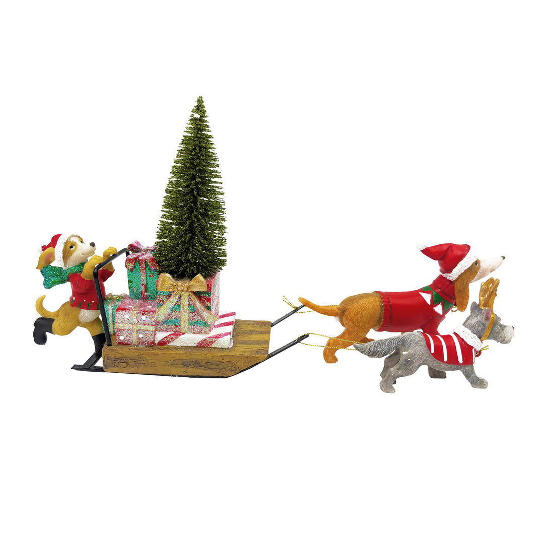 Dogs Pulling Sled with Tree & Gifts