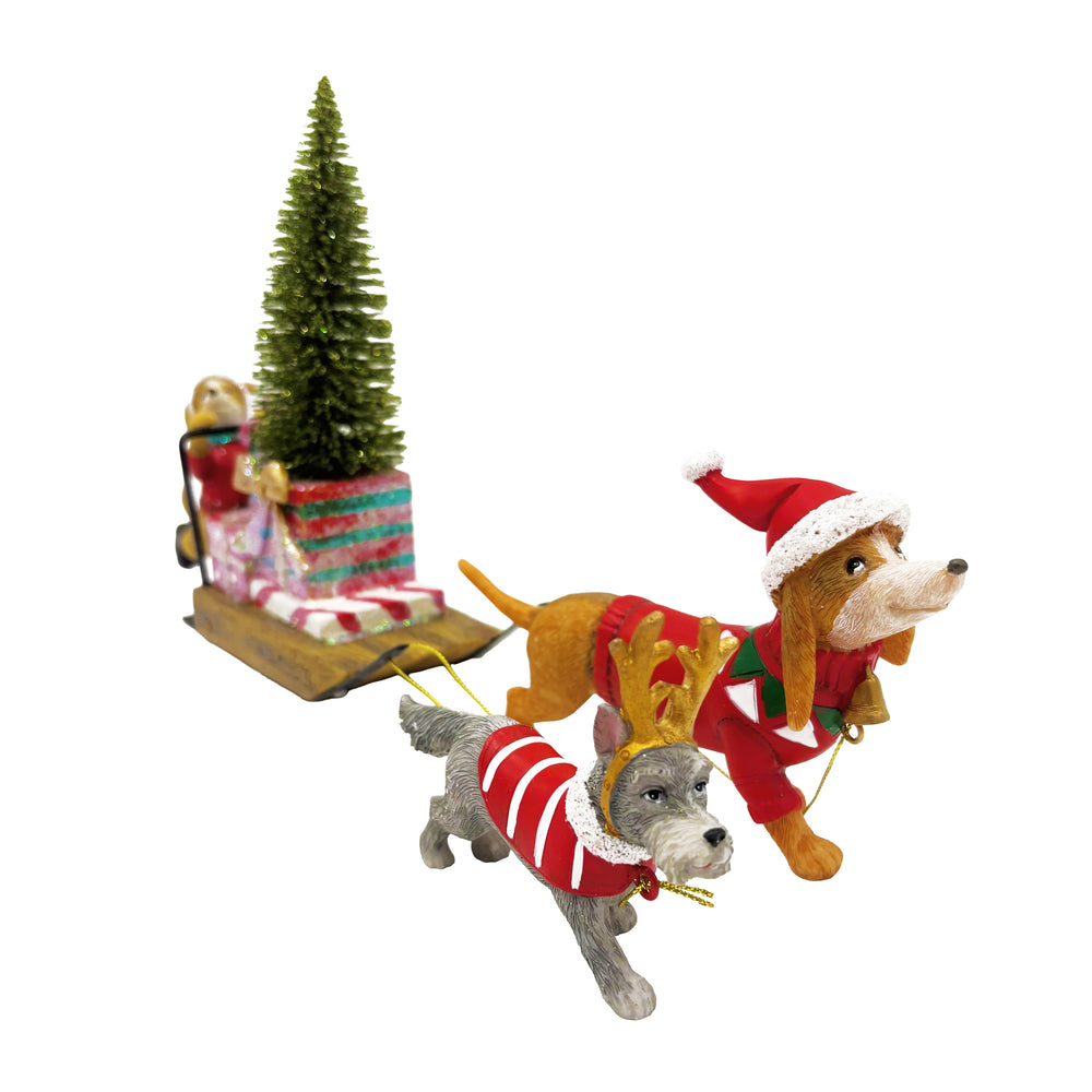 Dogs Pulling Sled with Tree & Gifts
