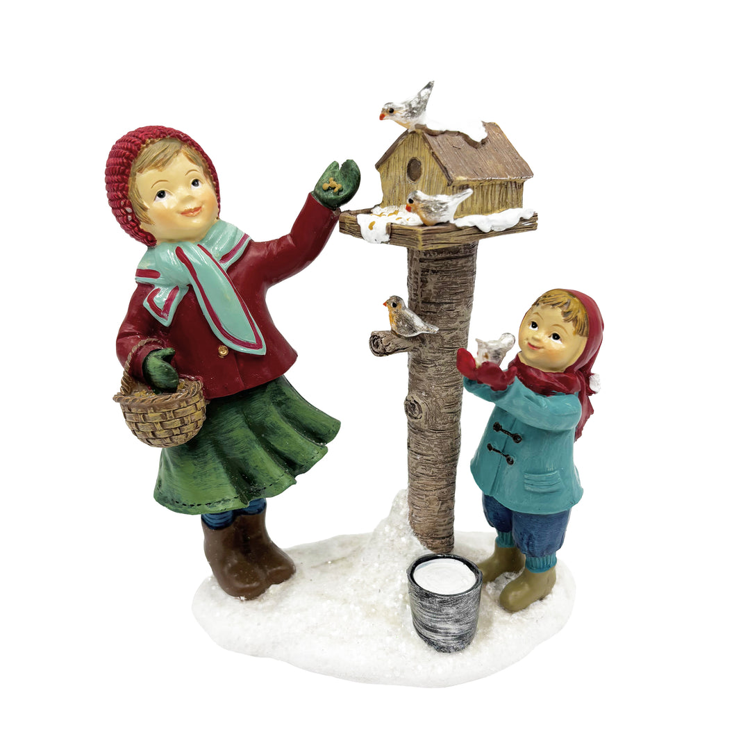 Children Feeding Winter Birds Figurine