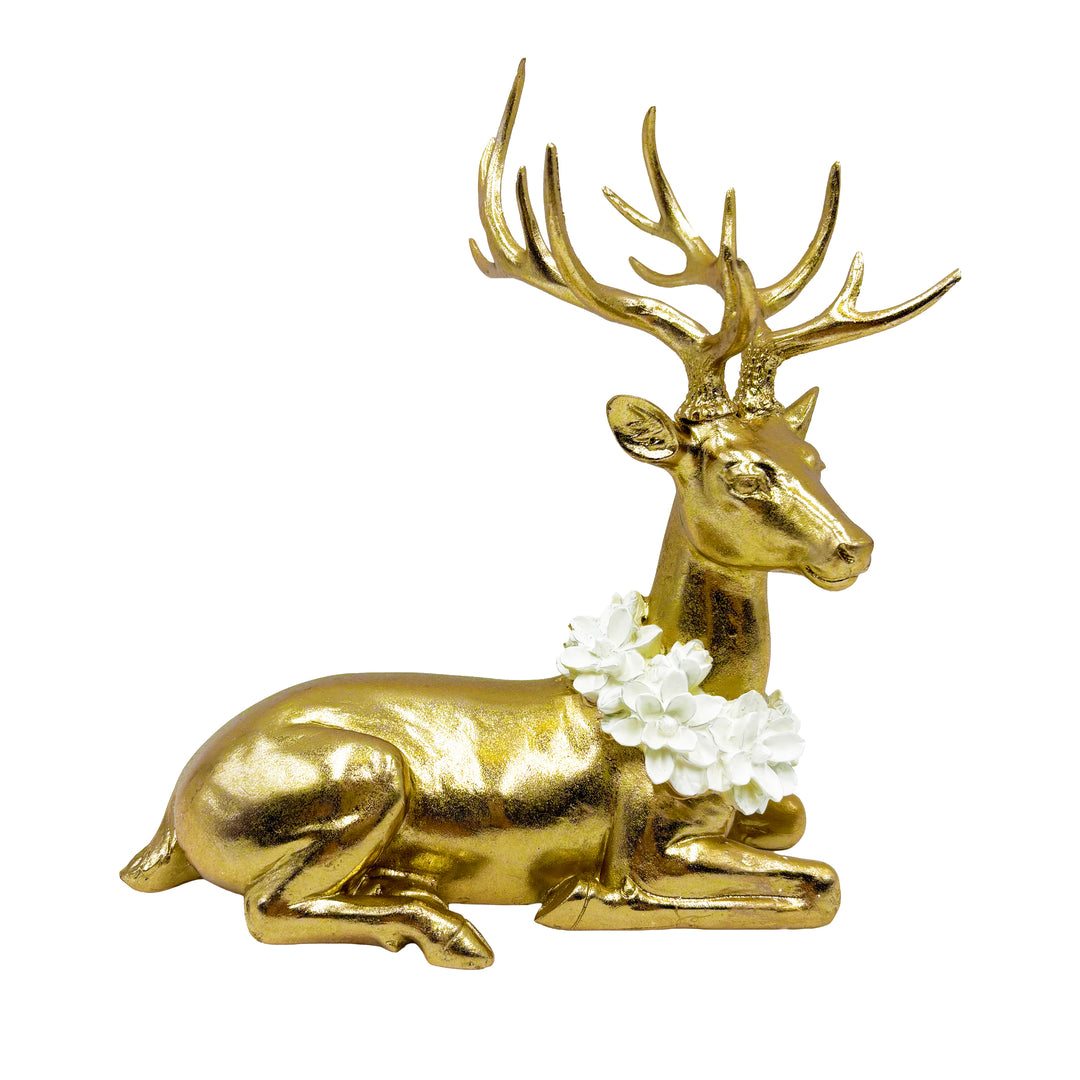 Gold Deer with Magnolia Wreath Lying
