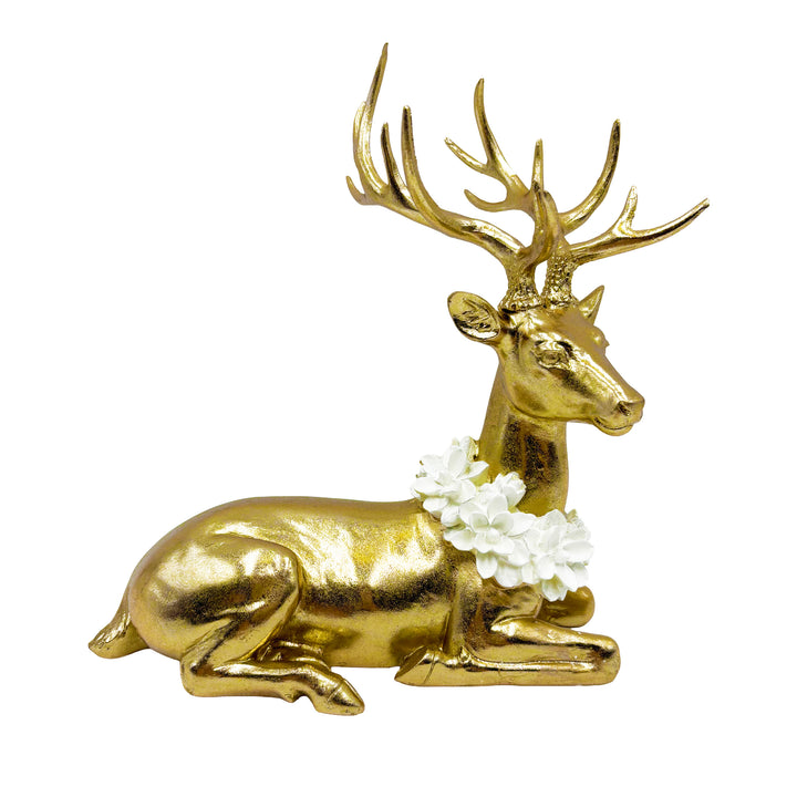 Gold Deer with Magnolia Wreath Lying