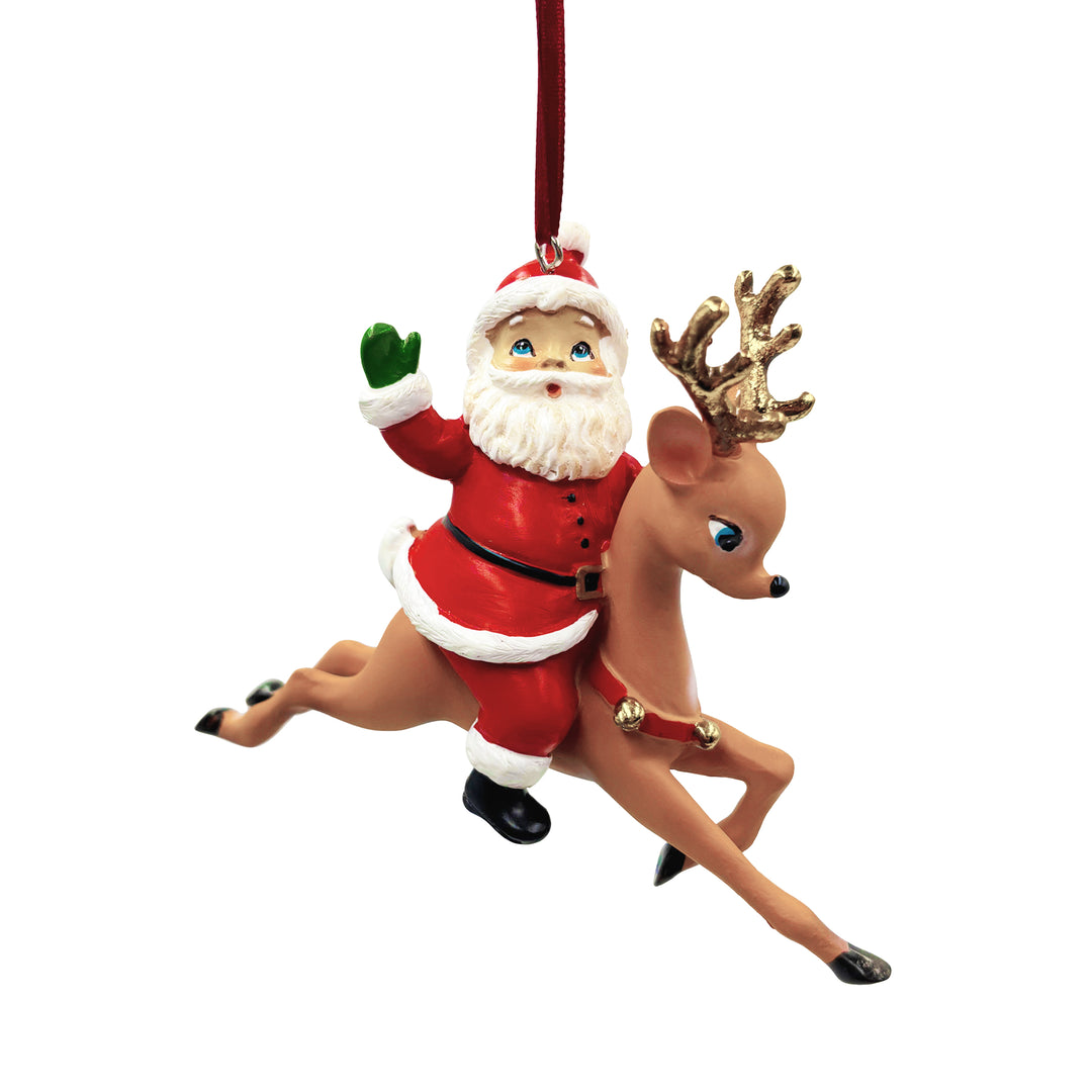 Santa Riding A Reindeer Ornament