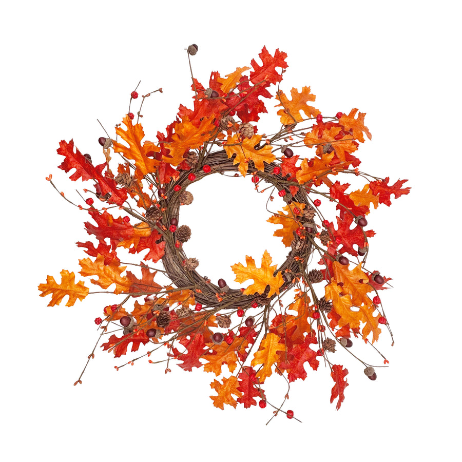 Orange and Red Oak Leaf Wreath