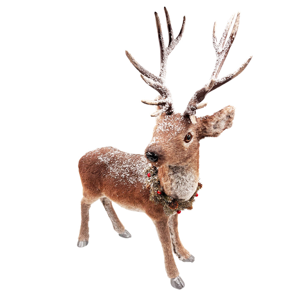 Snowy Deer with Wreath & Fur