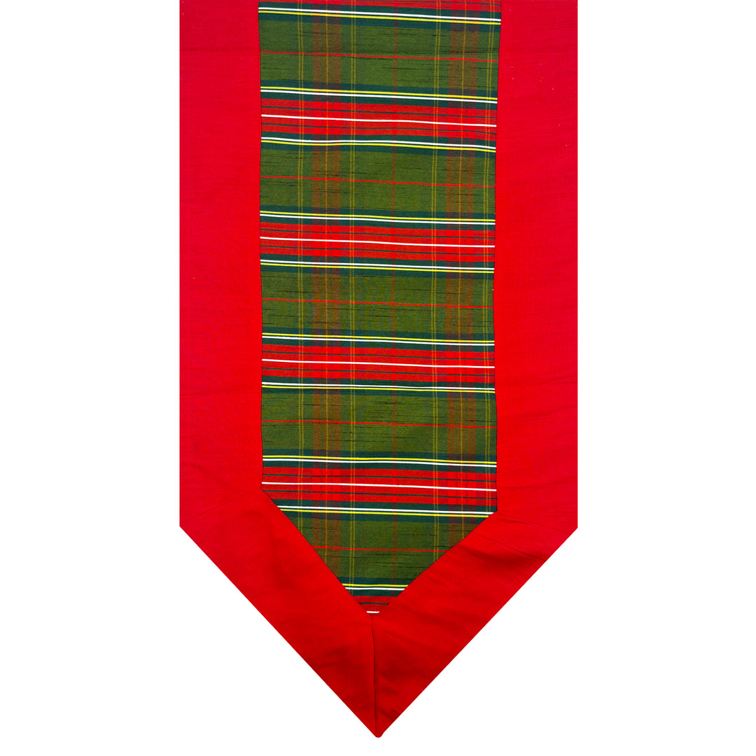 Green & Red Dupion Plaid Table Runner
