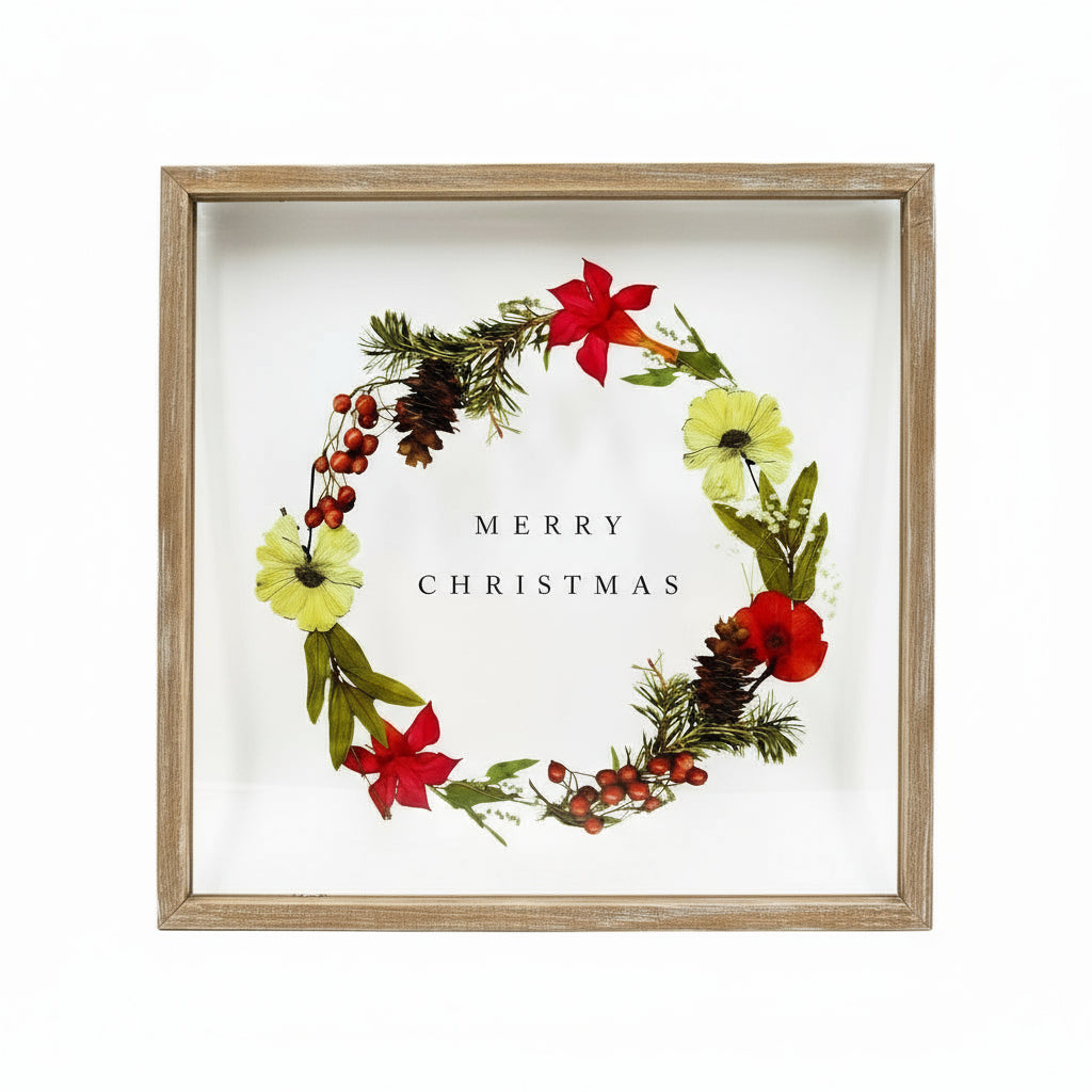 Framed Flower Wreath with Holiday Message