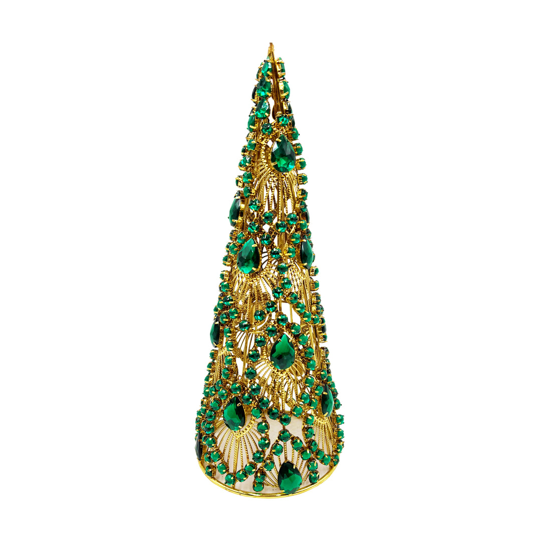 Bejeweled Emerald & Gold Cone Tree