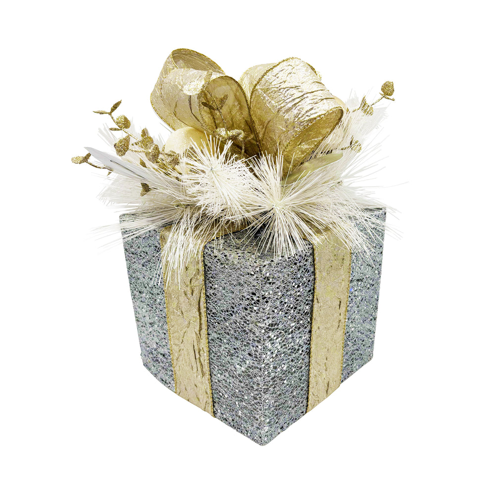 Lit Silver & Gold Gift Box with Bow