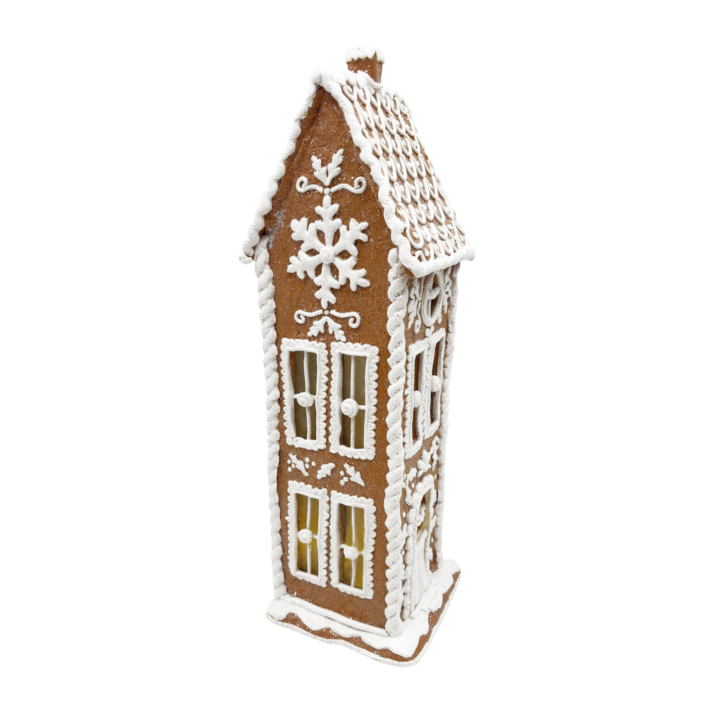 Lit White Gingerbread House