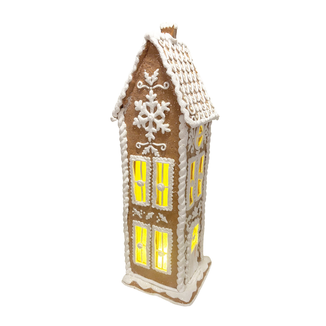 Lit White Gingerbread House