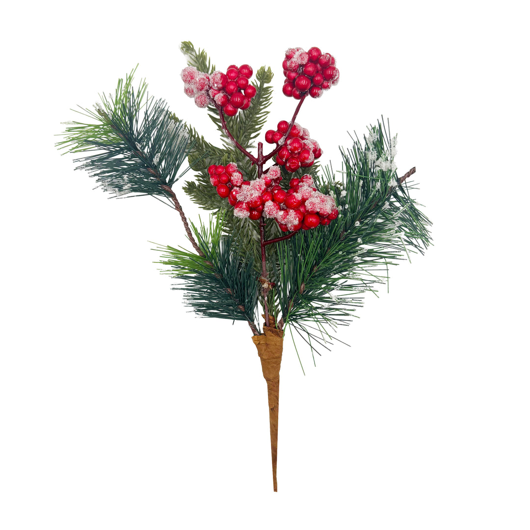 Plastic Red Berry & Pine Pick