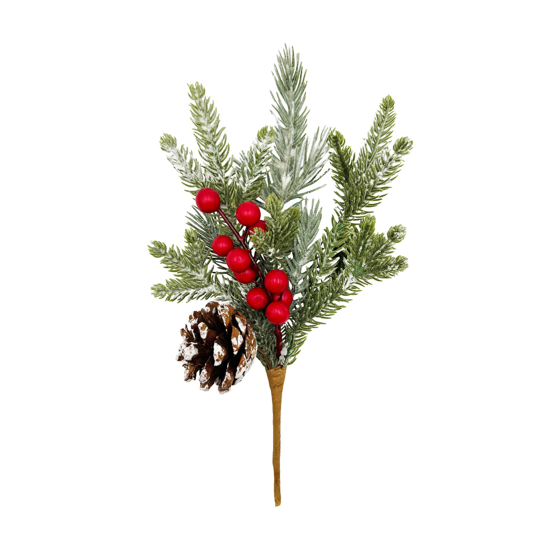 Plastic Frosted Pinecone & Red Berry Pick