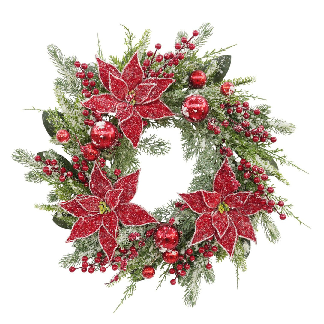 Mixed Foliage & Poinsettia Wreath