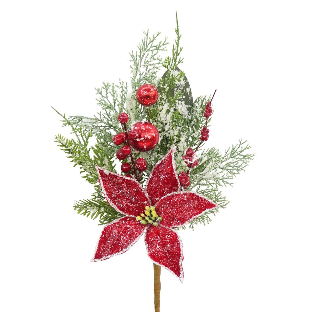 Mixed Foliage & Poinsettia Pick