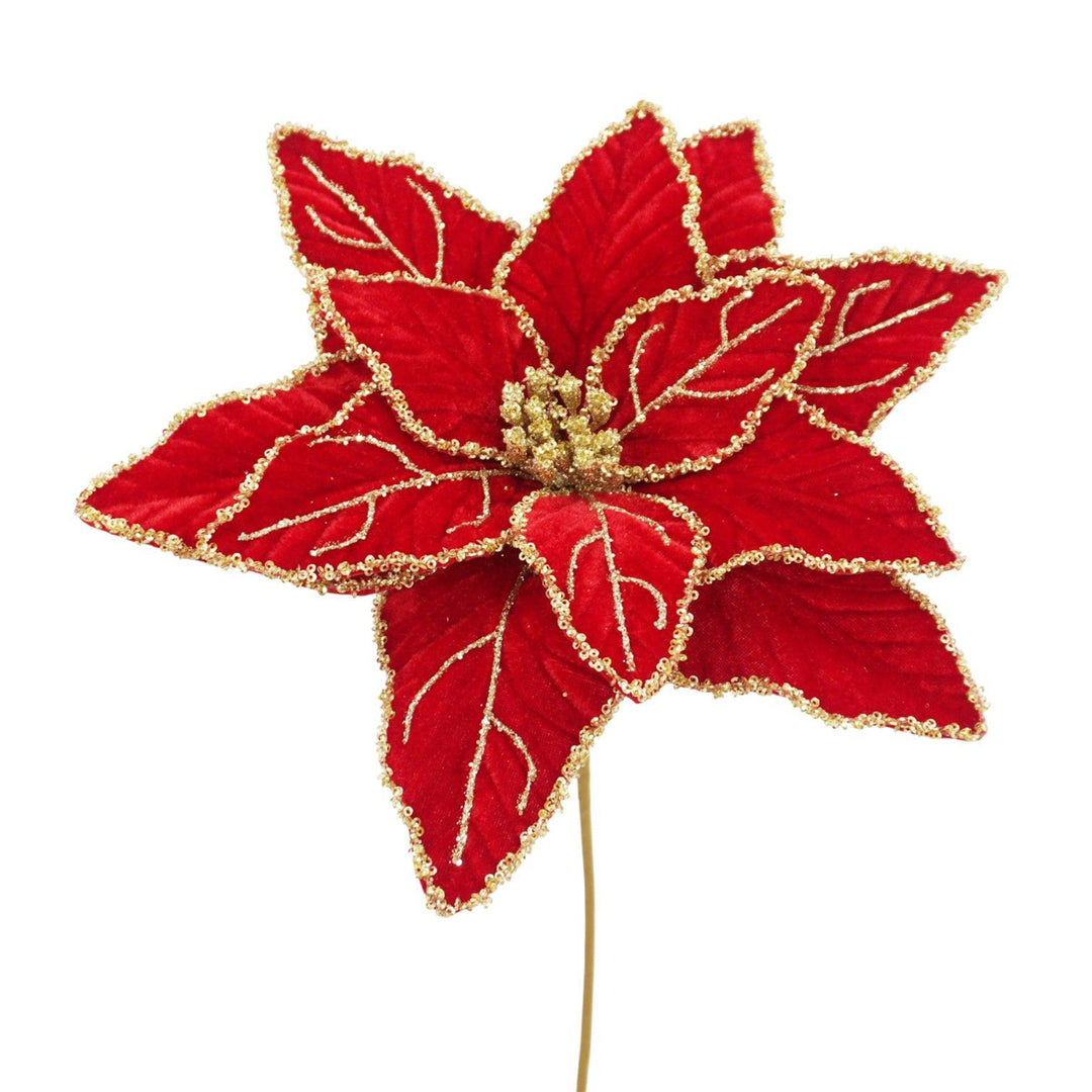 Polyester Red & Gold Poinsettia Stem