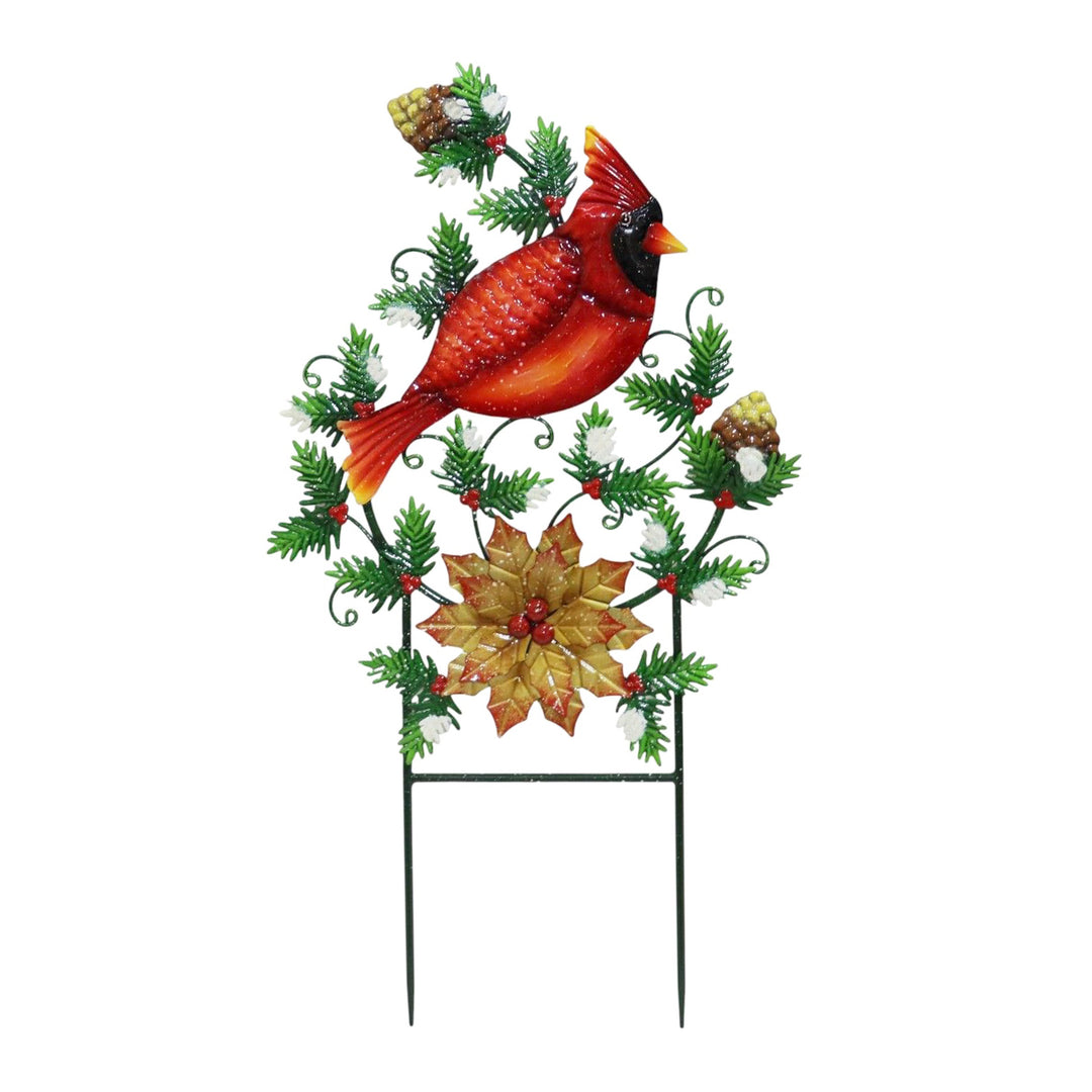 Red Cardinal & Poinsettia Yard Stake