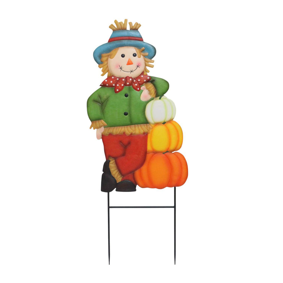 Scarecrow With Pumpkin Stack Yard Stake