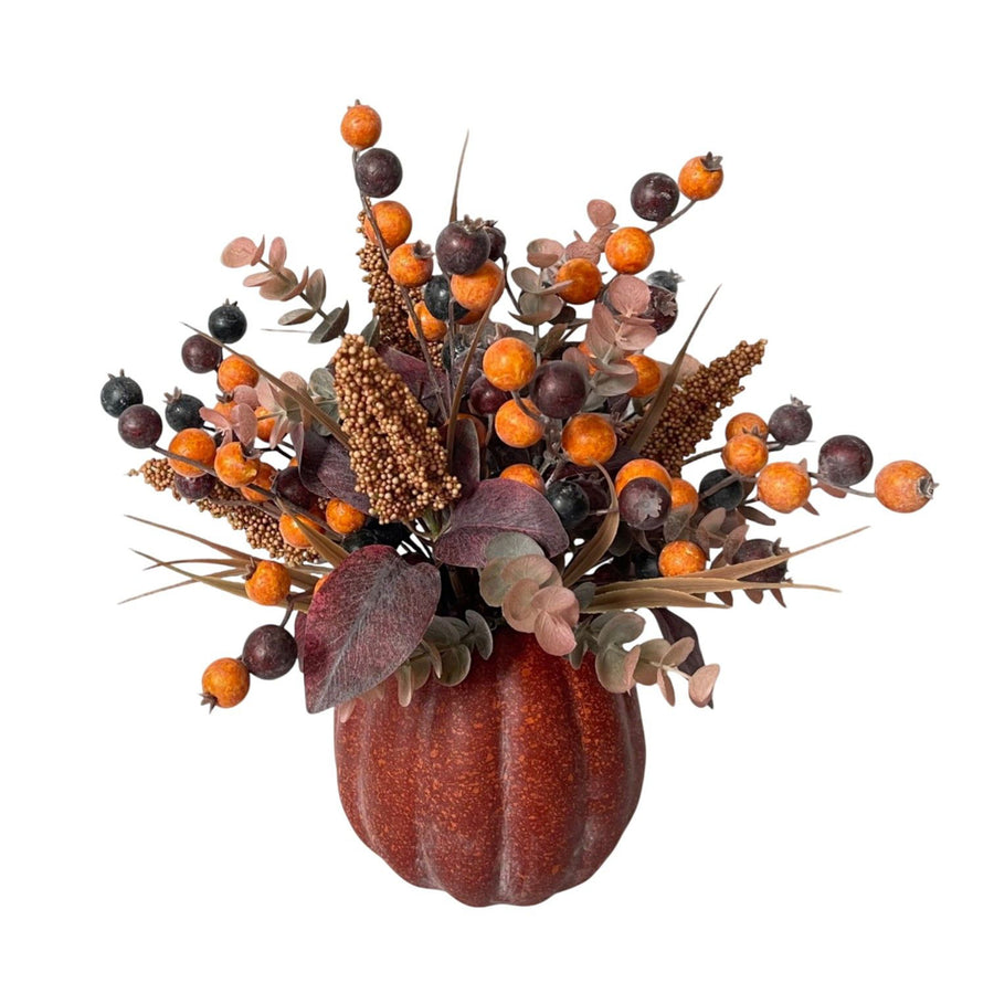 Pumpkin Centerpiece With Fall Florals & Berries