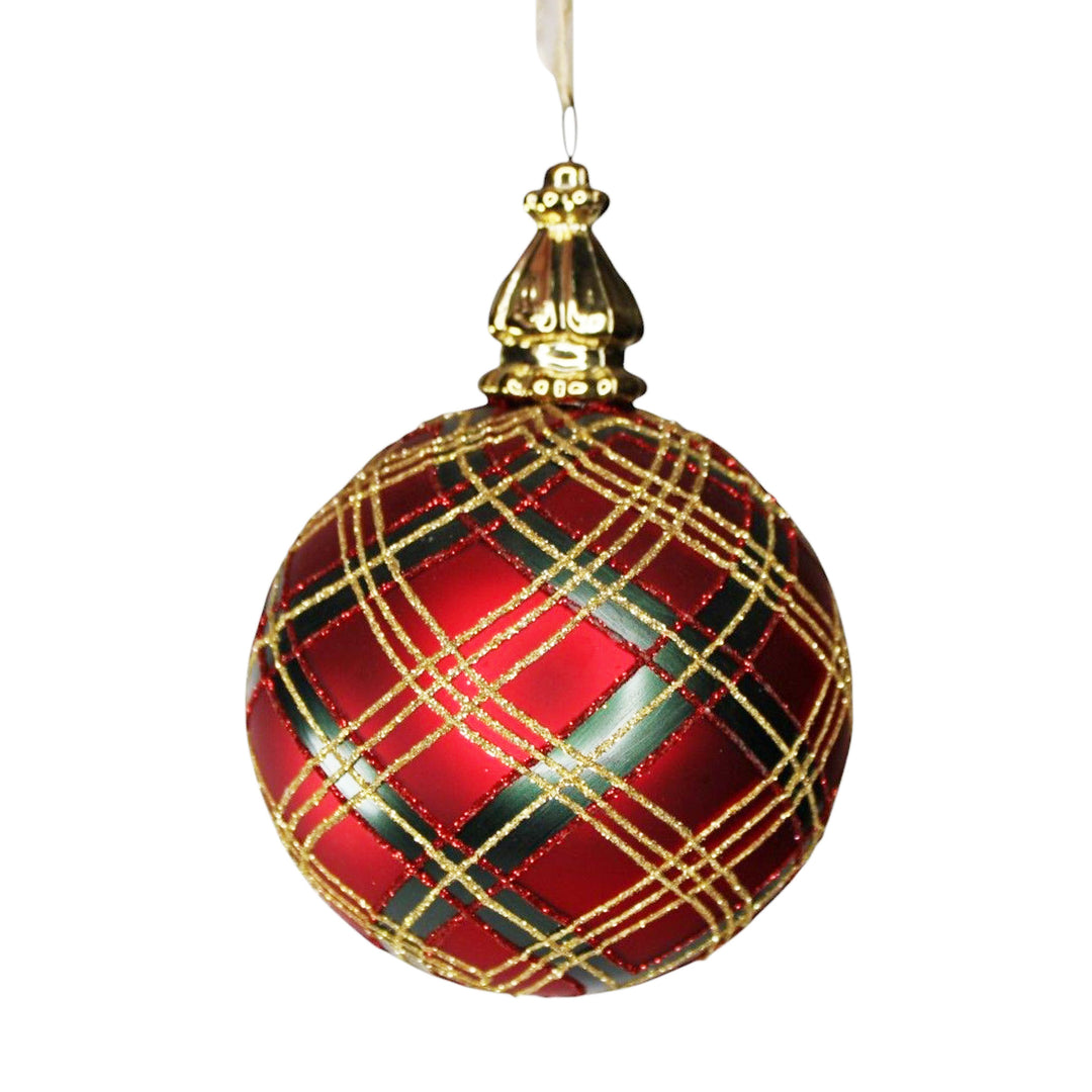 Burgundy and Green Plaid Ornament Ball