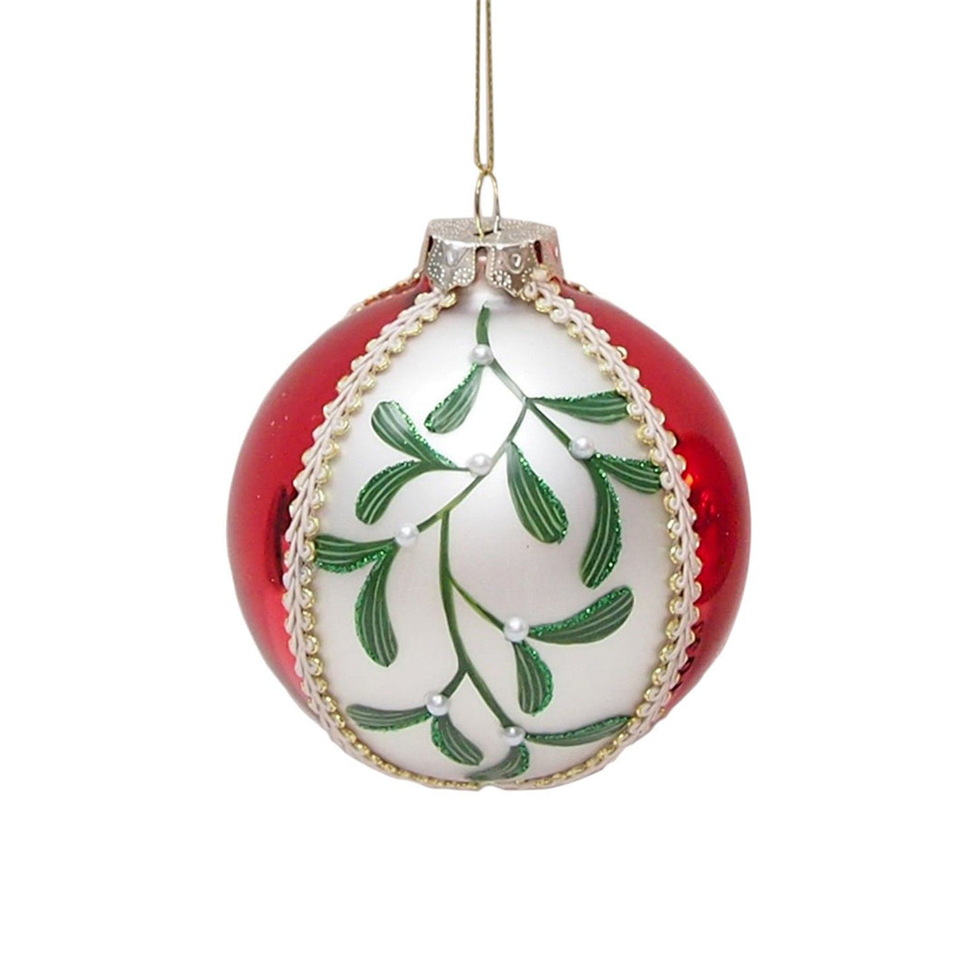 Red and White Mistletoe Glass Ornament