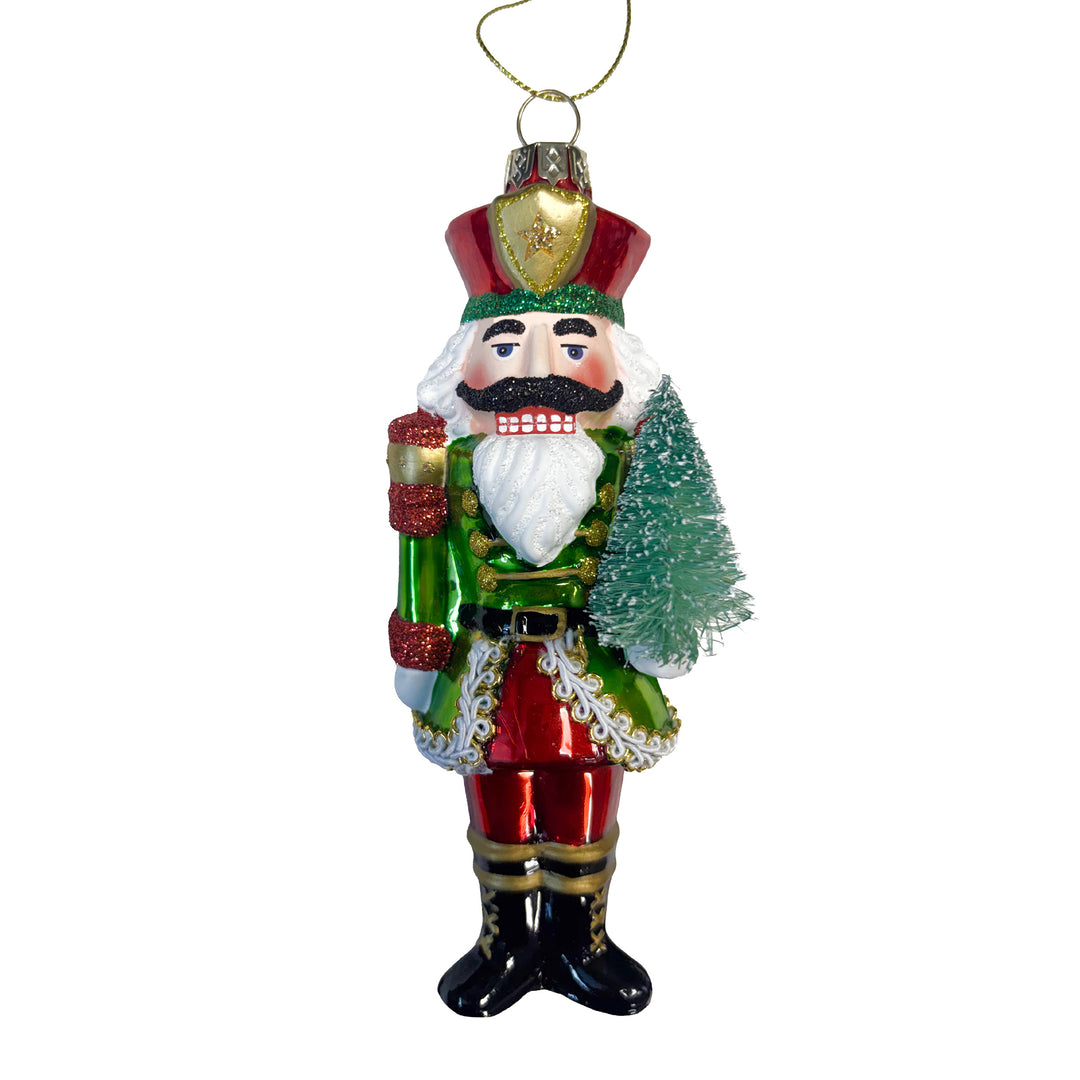 Glass Nutcracker Ornament with Tree