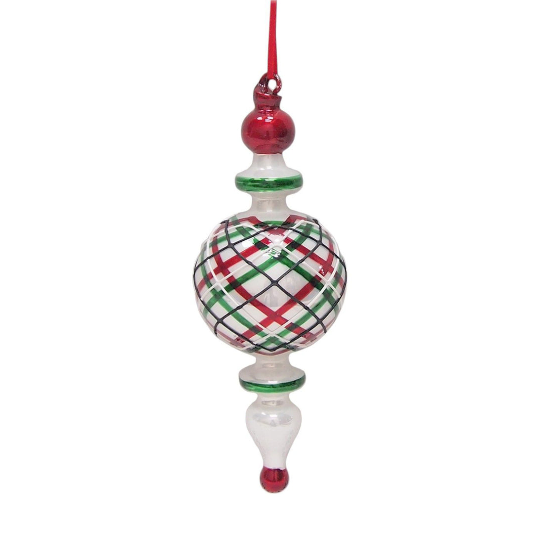 Greed Red and White Striped Glass Ornament