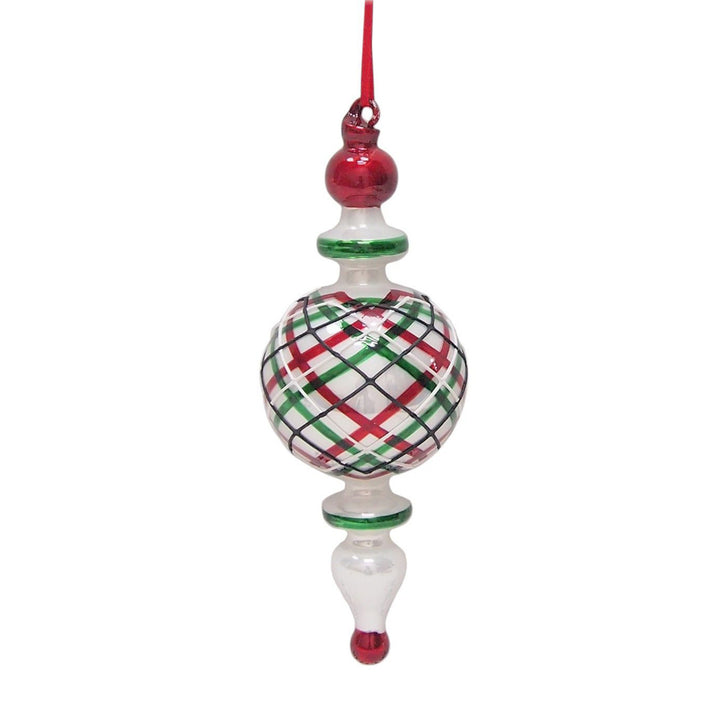 Greed Red and White Striped Glass Ornament