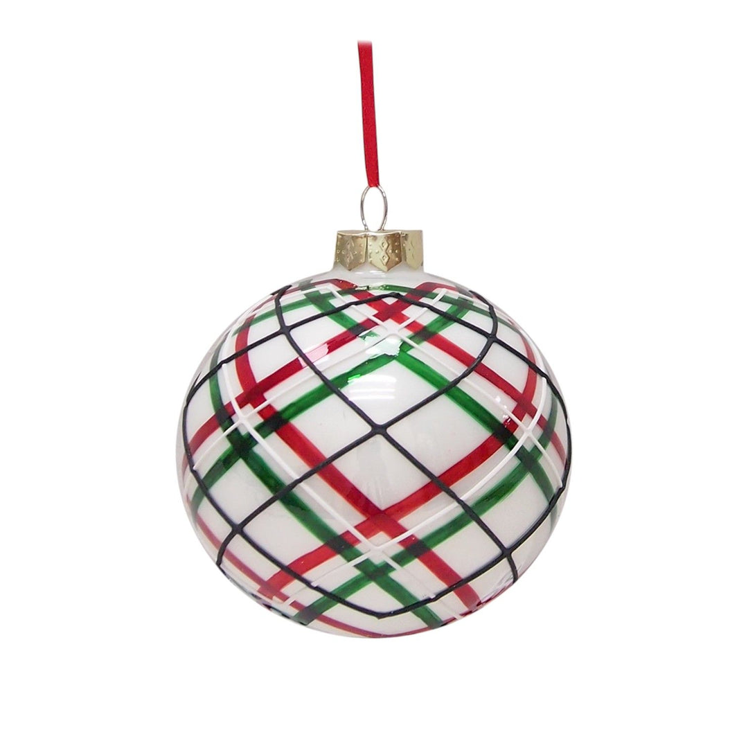 Greed Red and White Striped Glass Ornament