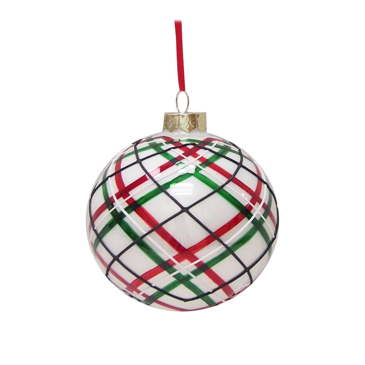 Greed Red and White Striped Glass Ornament