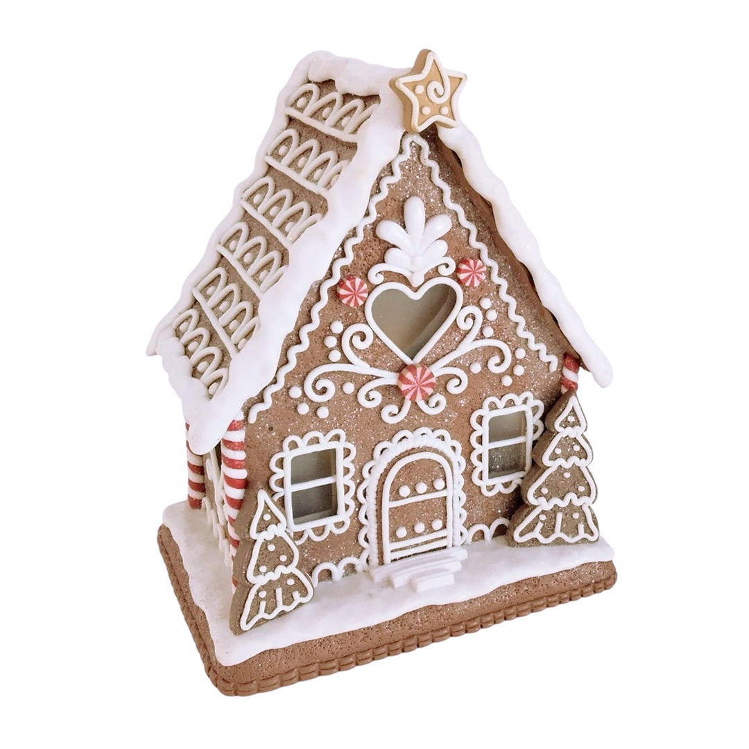 Lit Gingerbread A-Frame with Peppermint Accents