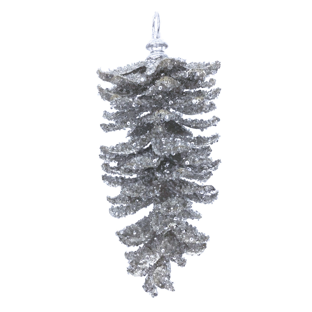 Silver Glittered Pinecone Ornament