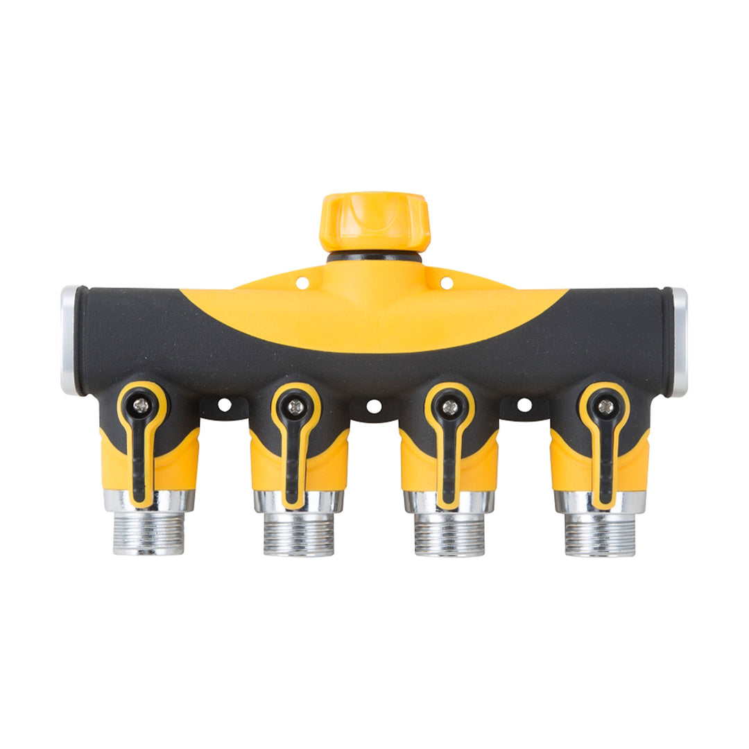 Landscapers Select 4-Port Faucet Manifold Black Yellow Rubberized Body