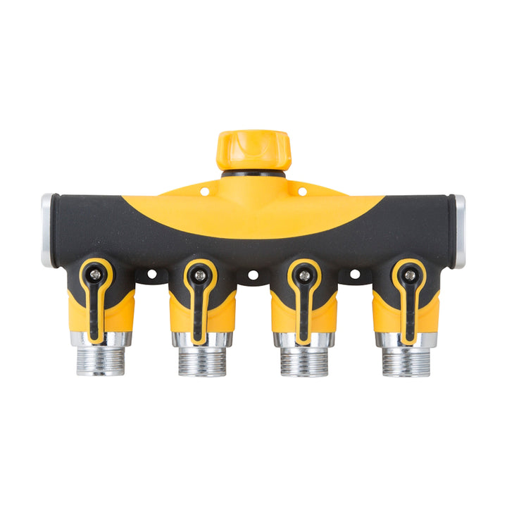 Landscapers Select 4-Port Faucet Manifold Black Yellow Rubberized Body