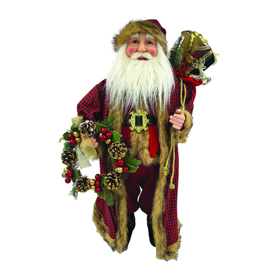 Plaid Santa Holding Wreath 26"