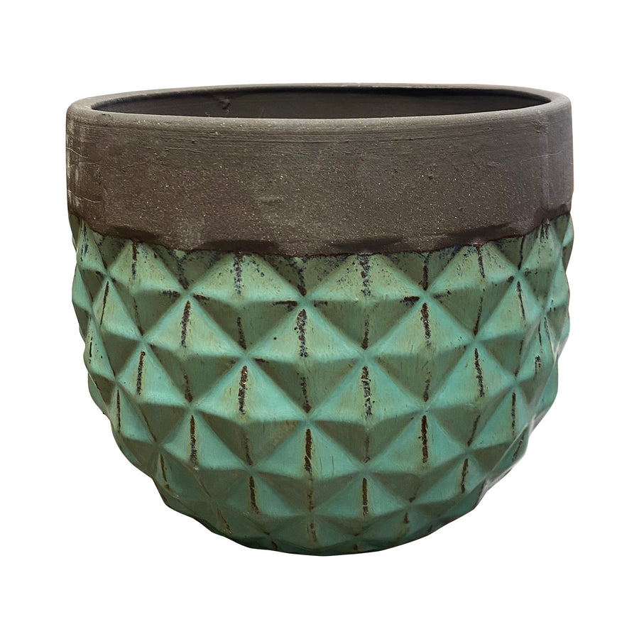 Ceramic Green Diamond Pot with Black Rim