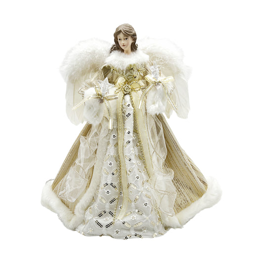 Light-Up Gold Angel Tree Topper 14" Ivory & Gold Dress